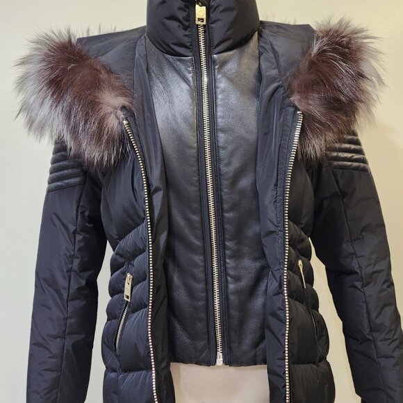 💥HOT ITEM!💥Nicole Benisti Ombre Silver/Black Fox Fur Cortina Leather Down Coat - Picture 10 of 16
